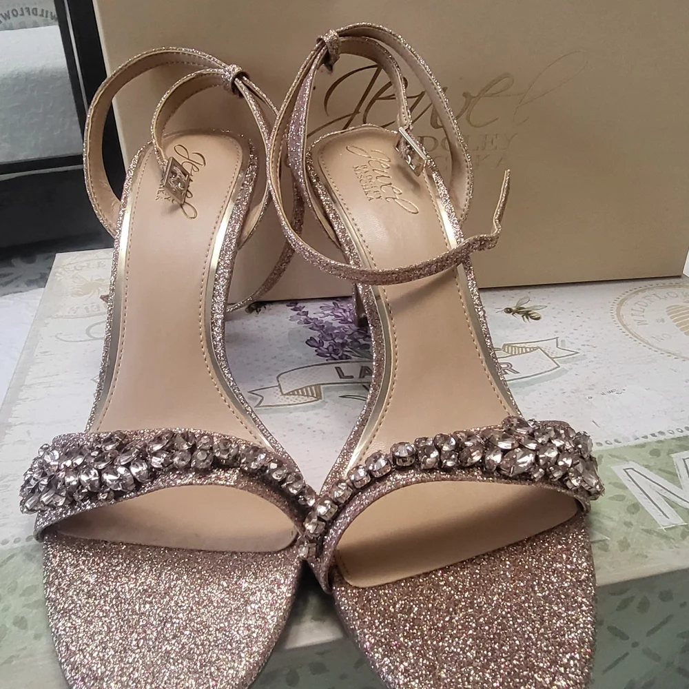 Badgley Mischka Rose Gold Sandals, Dallyce Ankle Strap Stiletto Sandal